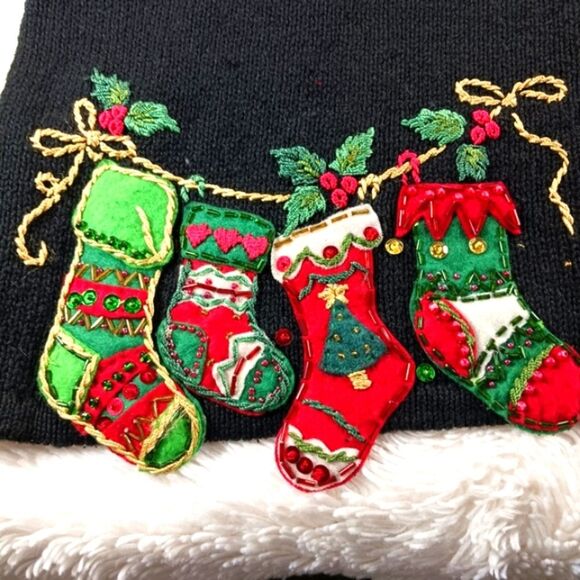 Tiara Internation Embellished Holly & Decoration Black Zip Up Sweater Y2K Medium - Picture 7 of 13